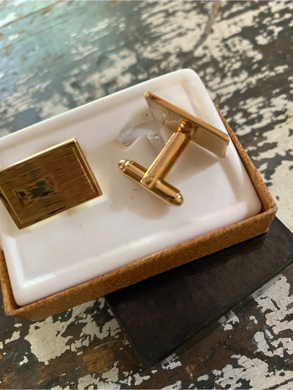 Gold Tone Rectangular Cufflinks for Men